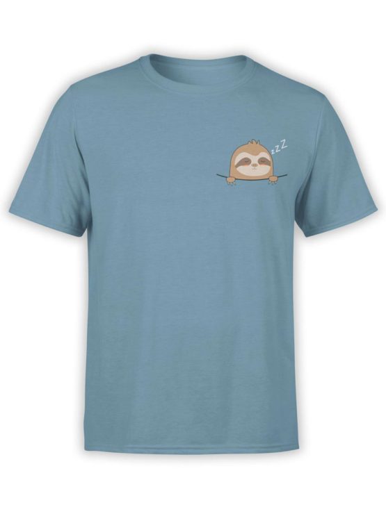 0444 Cute Shirt Pocket Sloth Front Steel Blue